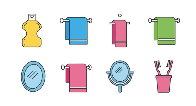 Colorful towels and bathroom accessories.