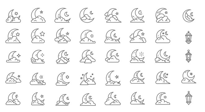 Moon Phase Icons Line Drawings.