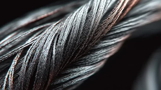 Close-up view of a thick, twisted metal cable's detailed structure