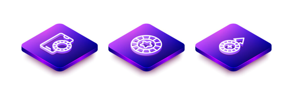 Set Isometric line Online sports betting, Casino chips and icon. Vector
