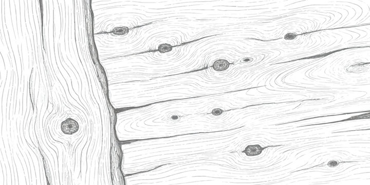 A detailed hand drawn illustration of wooden planks showing natural wood grain and various knots