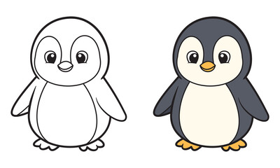 Fototapeta premium penguin illustration with colored and outlined versions