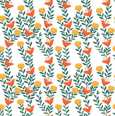 Obraz premium Seamless repeating floral pattern design with wild flowers. Ideal for fabric or wallpaper, wrapping paper, stationery and textiles