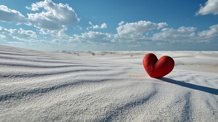 Fototapeta premium Red heart balloon in desert landscape.