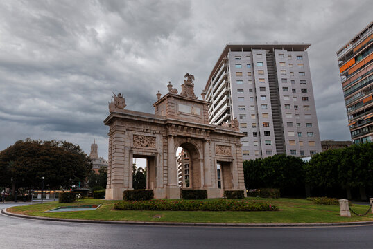 The Sea Gate, called porta de la mar monument in Spanish city, Valencia