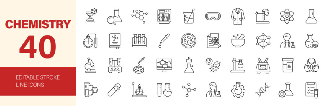 Chemistry icon set. Editable line icons. Vector illustration.