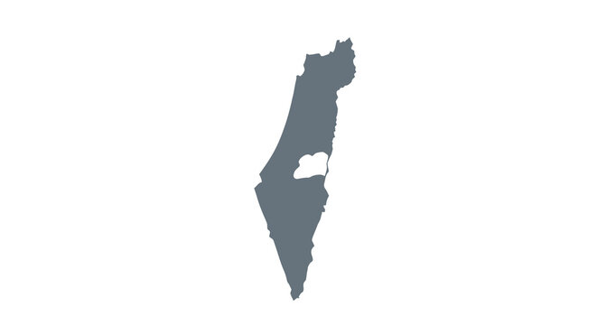 A dark blue silhouette depicting the geographical shape of israel against a white background high quality