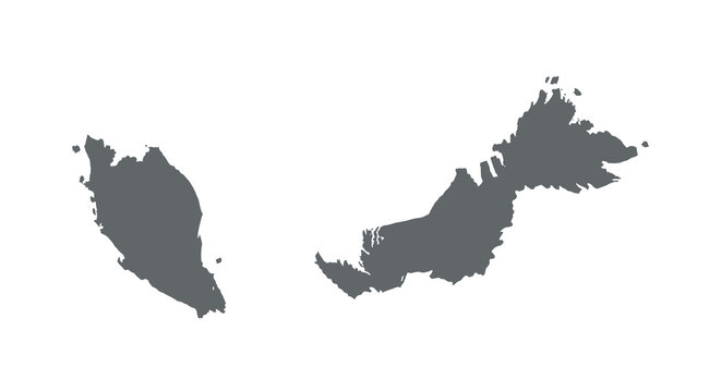 A stark black silhouette depicts the geographical shape of malaysia and borneo high quality professional detailed