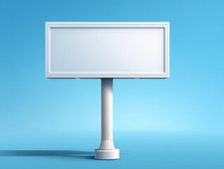 Obraz premium Blank Vertical Billboard on Simple Pedestal Against Bright Blue Background for Advertising and Marketing Purposes