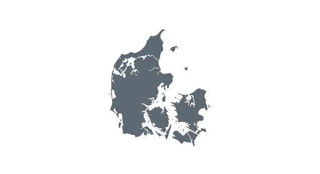 A dark blue silhouette depicts the shape of denmark focusing on its mainland and islands