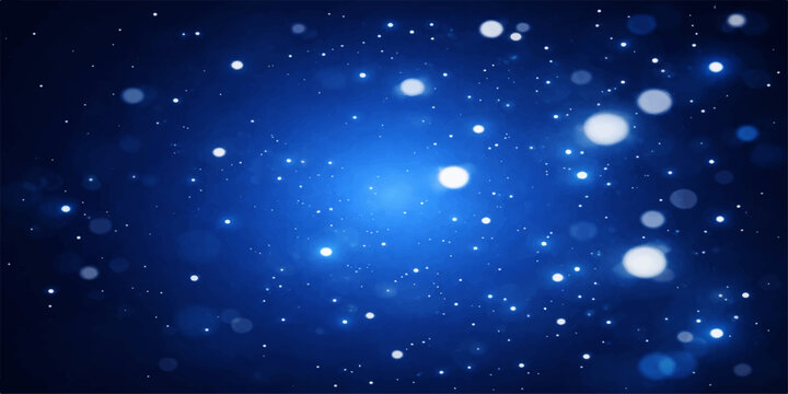 Abstract a celestial scene unfolds, where shimmering orbs of light dance against a deep, mesmerizing blue expanse, suggesting the vastness of the universe.