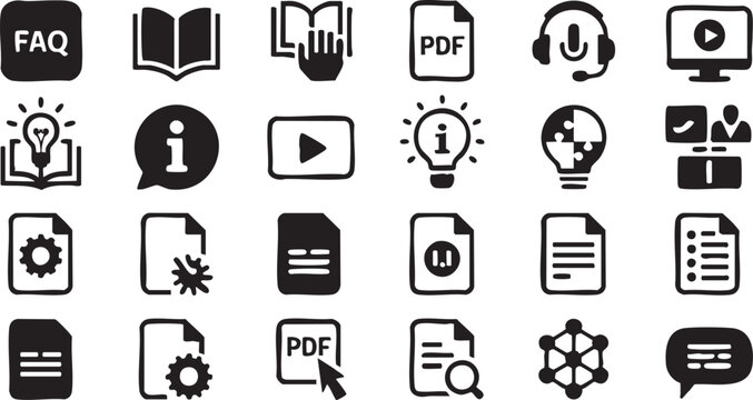 Learning and knowledge icons collection with documents video tutorial and academic symbols