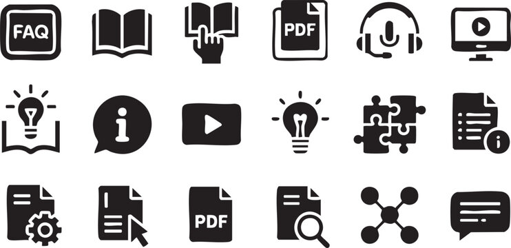 E learning icon pack with book pdf document and online course elements for education design