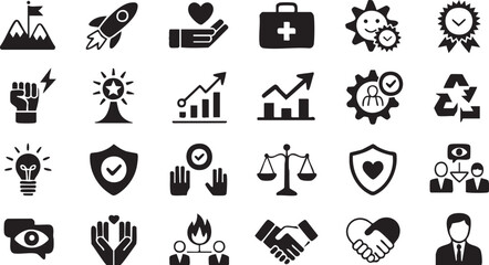 Obraz premium Professional business icon set with achievement teamwork and corporate strategy elements