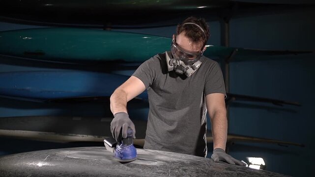 Boat repair. Canoe slalom. Carbon fiber. Slow motion video. High quality 4k footage