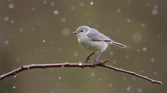 Tiny Bushtit Bird Rides Out Wet Weather