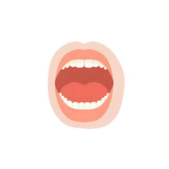 Naklejka premium An open mouth with visible teeth and tongue is shown in a medical illustration.