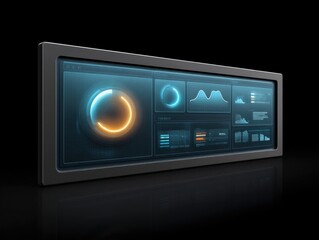 Fototapeta premium Futuristic Digital Interface Display with Dynamic Charts and Graphs on a Dark Background