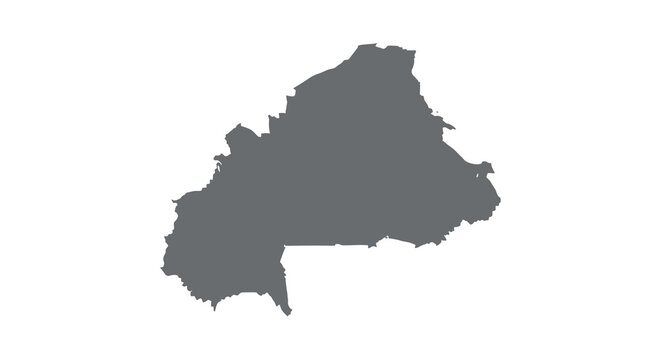 A stark black silhouette depicts the geographical outline of the nation of burkina faso high quality