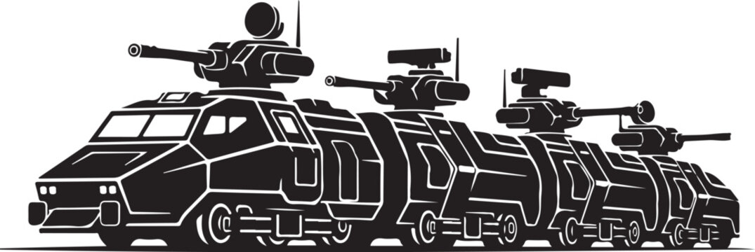Military tank, armored vehicle, combat truck, black silhouette, vector illustration