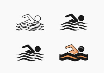 Obraz premium Swimming Icon Set Vector Minimalist Swimmer Symbols in Water