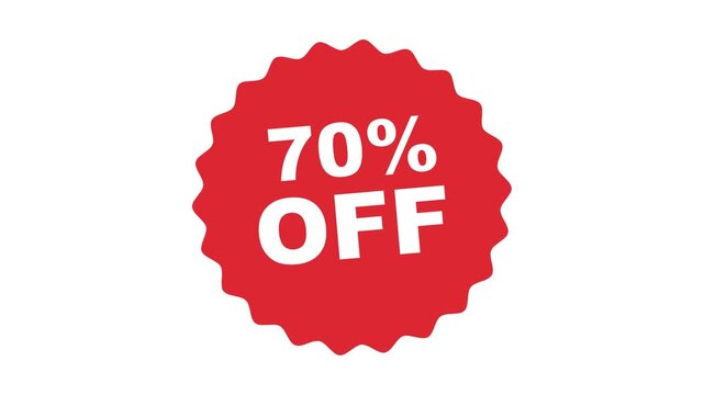 70 off sale, discount label, symbol, video. 