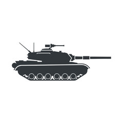 Fototapeta premium Silhouette of a modern battle tank, isolated on white background. Military vehicle icon.