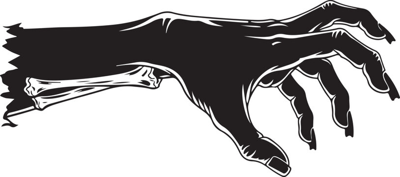 Zombie hand, skeleton bone, black silhouette, horror graphic, Halloween vector