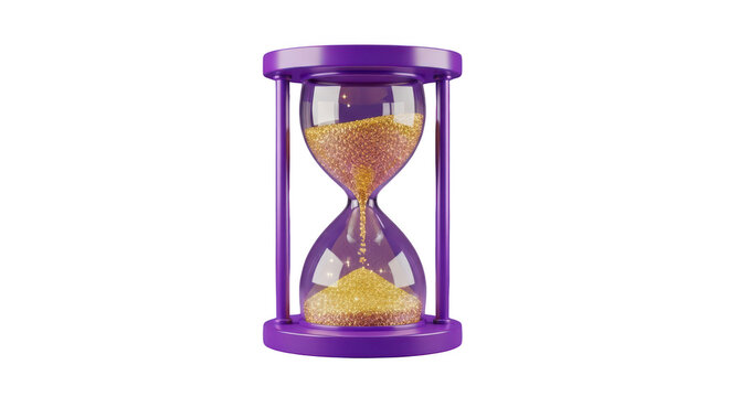 A purple hourglass with gold glitter sand
