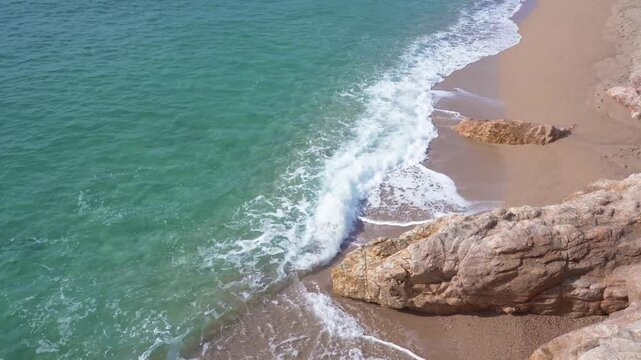 Mediterranean Beach Turquoise Water Relaxing Summer View. High quality 4k footage