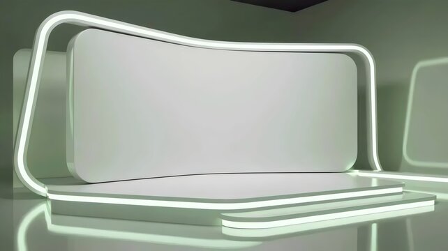 Neo mint geometric stage for product reveal &ndash; Suitable for minimalist branding, technology events, or 3D presentation spaces.