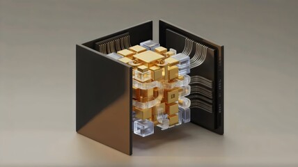 Fototapeta premium Black box opening to reveal internal mechanisms – Perfect for software transparency, business logic, or mystery to clarity themes.