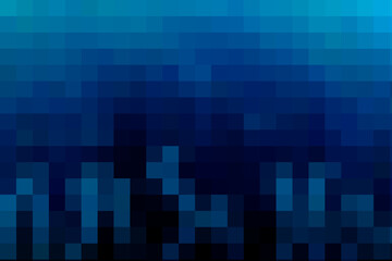 Fototapeta premium Deep Blue Mosaic Pixel Cityscape Background, Abstract Geometric Square Pattern, Dark Teal Navy Gradient Texture, Modern Wallpaper for Design, Banner, Presentation and Creative Digital Art Projects
