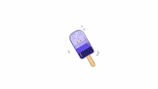 Blue and purple popsicle illustration with stars and a crescent moon depicting a cosmic space theme on a clean white background