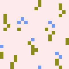 8 bit, broken pixel art pattern, seamless background. Retro 8bit digital texture with squared pixelart flowers. Endless abstract print for textile, wrapping design. Colored flat vector illustration