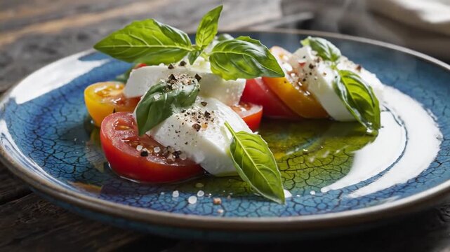 Delicious Caprese Salad with Fresh Basil and Tomatoes.
