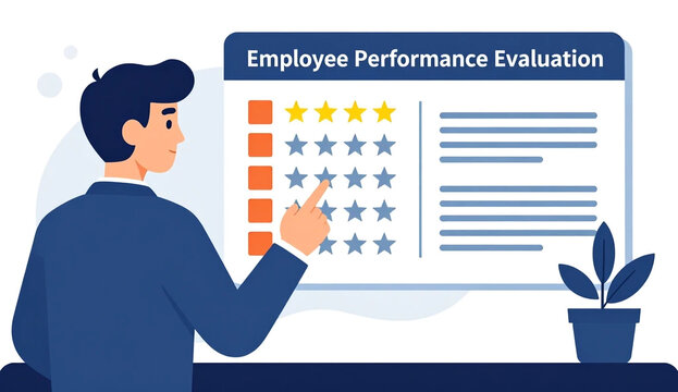Employee performance evaluation and HR assessment rating system illustration