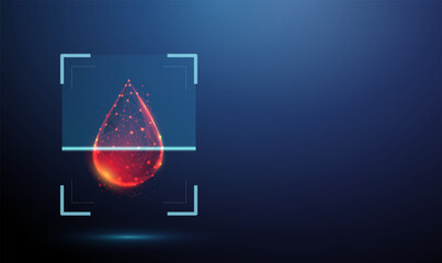 Blood drop inside digital scanning frame. Hematology analysis, blood composition examination, disease detection, infection screening, clinical diagnostics, medical testing concept © Елена Бутусова