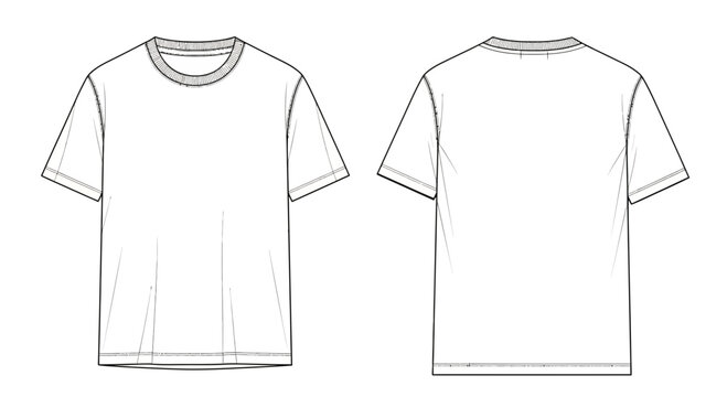 A line drawing of a short sleeved t shirt from the front and back