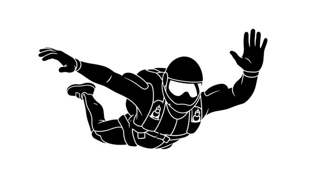 Skydiver in freefall with arms outstretched and legs bent