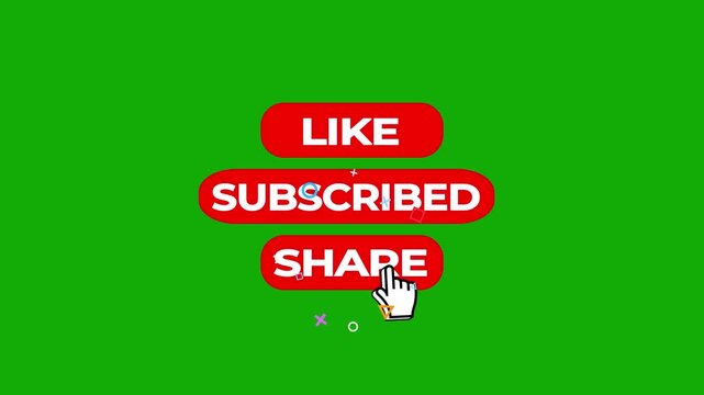 Pop up subscribe notification like bell icon button clicked animation motion graphics on green screen background isolated with chroma clip easy to use template for your video blog