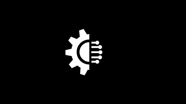 Tech Gear and Circuit Icon animation. AI Automation Engineering video. Industry 4.0 Symbol on transparent background with alpha channel