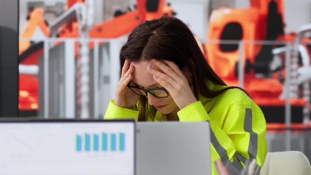 Frustrated Female Technician Faces Unplanned Downtime