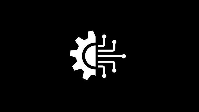 Tech Gear and Circuit Icon animation. AI Automation Engineering video. Industry 4.0 Symbol on transparent background with alpha channel