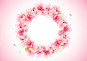 Obraz premium Pink cherry blossom flower wreath on white background