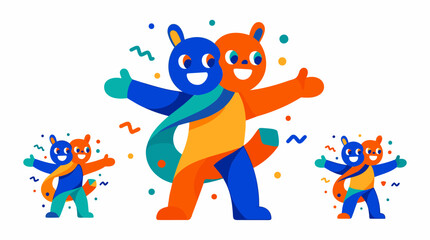 Fototapeta premium Brothers Mascot Characters Smiling Thumbs Up for Unity Partnership, Flat Vector Vibrant Colors, Isolated Graphic Illustration