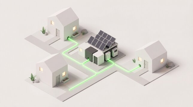 Isometric Smart Grid Scheme Connecting Houses to Solar Hub