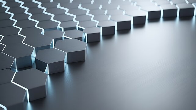 Array of metallic hexagons, futuristic grid structure, technology and science background, abstract pattern, geometric pattern