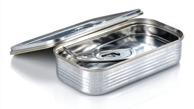 Pristine unopened metal tin can of preserves isolated on a white background, ready for use