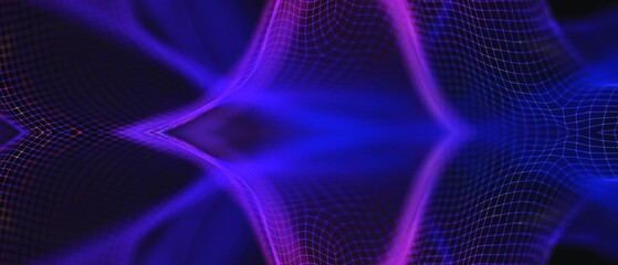 Obraz premium Dynamic abstract blue and purple wireframe grid vector illustration representing modern technology, digital connectivity, and futuristic innovation for compelling graphic designs.